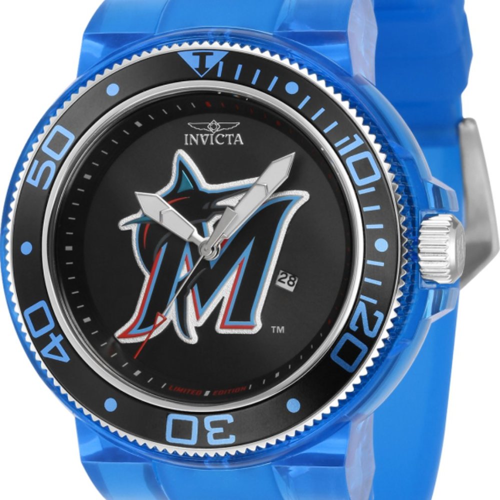Invicta Men's 52mm MLB Miami Marlins Anatomic Quartz Black & Blue Tone SS Watch